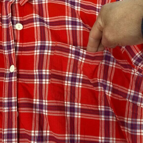 L.L. Bean Women's Fleece-Lined Flannel Shirt Button Front Plaid Womens 2X Red - Picture 8 of 11
